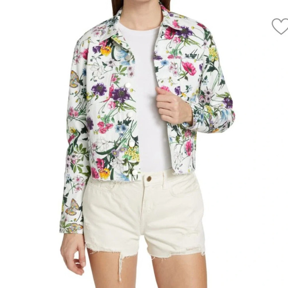 L'AGENCE Janice Cropped Floral Denim Jacket, size XS